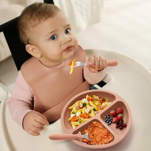 Eascrozn Bebek Tabakları, 3'lü Bölmeli Vakumlu Bebek Tabakları, Gıda Sınıfı Silikon Bebek Tabakları, BPA İçermez, Kaymaz, Bebek Öncülüğünde Beslenme Malzemeleri, Mikrodalga ve Bulaşık Makinesinde Yıkanabilir - 6
