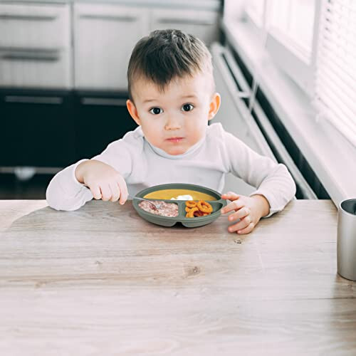 Eascrozn Toddler Plates 3 Pack, Divided Suction Plates for Baby, 100% Food Grade Silicone Baby Plates, Non-Slip, Baby Led Weaning Supplies, Microwave & Dishwasher Safe - 2