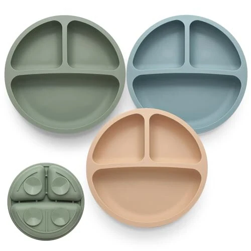 Eascrozn Bolalar uchun 3 ta to'plam, Bolalar uchun ajratilgan emish plitalari, 100% Oziq-ovqat darajasidagi silikon bolalar plitalari, Sirpanmas, Bola oziqlantirish uchun to'plamlar, Mikroto'lqinli pech va idish yuvish mashinasi uchun xavfsiz - MODAZONE