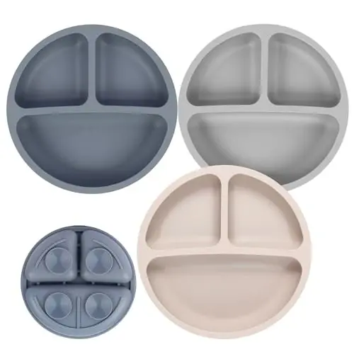 Eascrozn Toddler Plates, 3 Pack Divided Baby Plates with Suction | BPA Free, Food Grade Silicone Baby Led Weaning Supplies, Non-Slip, Microwave and Dishwasher Safe - 1
