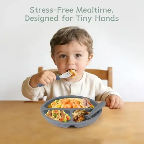 Eascrozn Toddler Plates, 3 Pack Divided Baby Plates with Suction | BPA Free, Food Grade Silicone Baby Led Weaning Supplies, Non-Slip, Microwave and Dishwasher Safe - 4