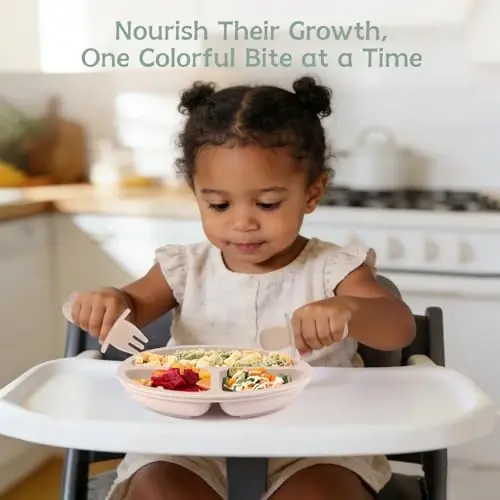 Eascrozn Toddler Plates, 3 Pack Divided Baby Plates with Suction | BPA Free, Food Grade Silicone Baby Led Weaning Supplies, Non-Slip, Microwave and Dishwasher Safe - 5