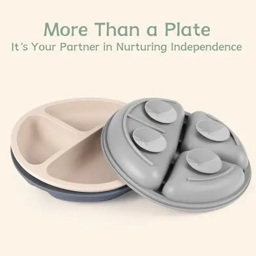 Eascrozn Toddler Plates, 3 Pack Divided Baby Plates with Suction | BPA Free, Food Grade Silicone Baby Led Weaning Supplies, Non-Slip, Microwave and Dishwasher Safe - 6