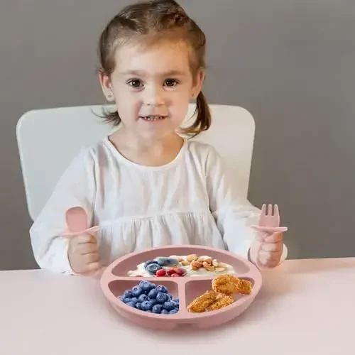 Eascrozn Toddler Plates, 3 Pack Divided Suction Plates for Baby, Food Grade Silicone Baby Plates, BPA Free, Non-slip, Baby Led Weaning Supplies, Microwave & Dishwasher Safe - 3