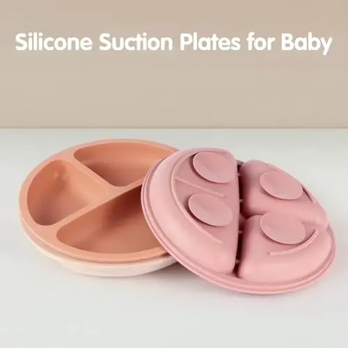 Eascrozn Toddler Plates, 3 Pack Divided Suction Plates for Baby, Food Grade Silicone Baby Plates, BPA Free, Non-slip, Baby Led Weaning Supplies, Microwave & Dishwasher Safe - 5
