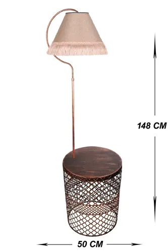 Easel Floor Lamp Tuğçe Ellipse Black Copper Patina ⭐️Rose Fabric Shade Pink Tasselled⭐️Living Room Corner-COPPER - 5
