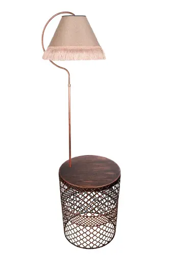 Easel Floor Lamp Tuğçe Ellipse Black Copper Patina ⭐️Rose Fabric Shade Pink Tasselled⭐️Living Room Corner-COPPER - 7