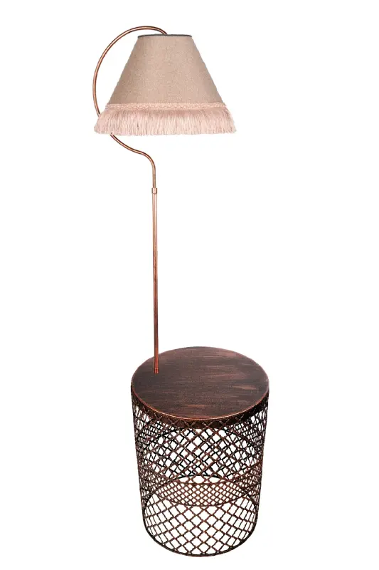 Easel Floor Lamp Tuğçe Ellipse Black Copper Patina ⭐️Rose Fabric Shade Pink Tasselled⭐️Living Room Corner-COPPER - 7