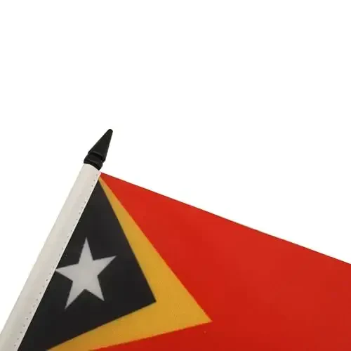 East Timor stol bayrog'i 4'' x 6'' - Sharqiy Timorlik stol bayrog'i 15 x 10 sm. - Qora plastik tayoq va taglik - AZ FLAG - 4