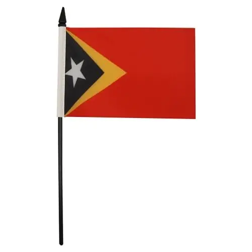 East Timor Table Flag 4'' x 6'' - East Timorese Desk Flag 15 x 10 cm. - Black plastic stick and base - AZ FLAG - 1