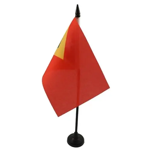 East Timor Table Flag 4'' x 6'' - East Timorese Desk Flag 15 x 10 cm. - Black plastic stick and base - AZ FLAG - 2