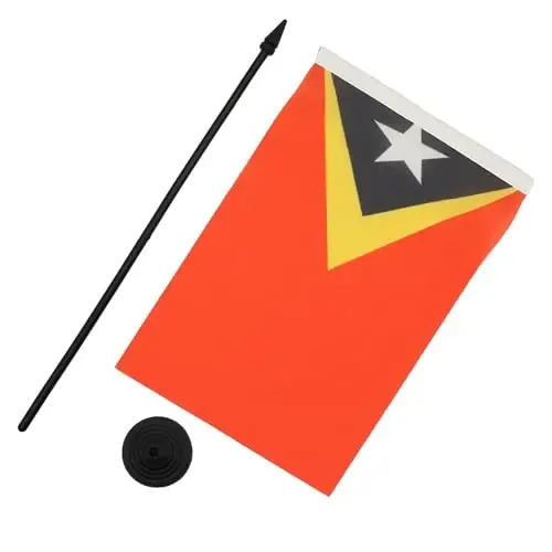 East Timor Table Flag 5'' x 8'' - East Timorese Desk Flag 21 x 14 cm. - Black plastic stick and base - AZ FLAG - 3