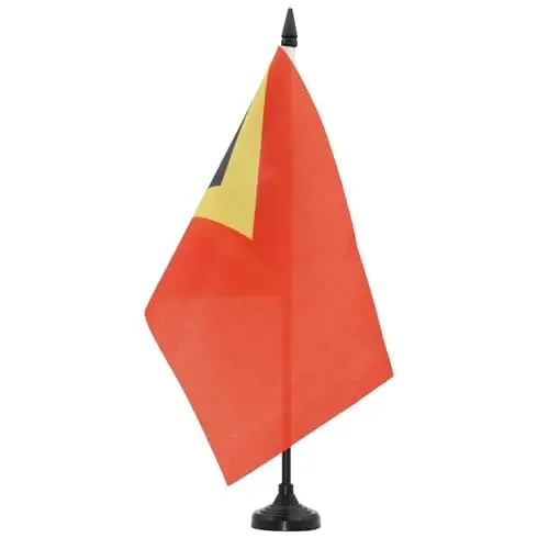 East Timor Table Flag 5'' x 8'' - East Timorese Desk Flag 21 x 14 cm. - Black plastic stick and base - AZ FLAG - 2