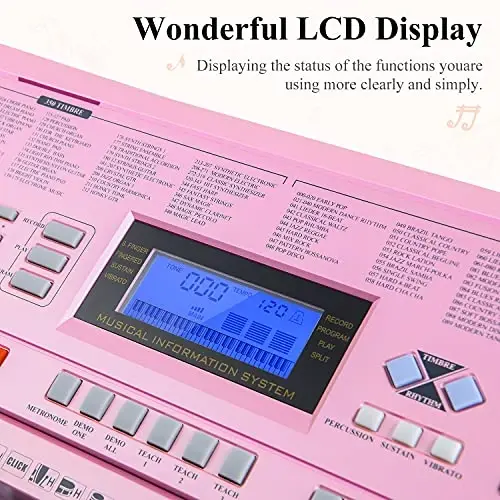 Eastar Electronic Keyboard Piano Kit 61 Key for Beginner Children, Digital E Piano with Stand, Bench, Music Stand and Microphone, Pink, Musical Instruments Gift for Kids - 6