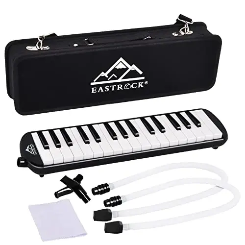 EASTROCK 32 Key Melodica Instrument Air Piano Keyboard Soprano Melodica with 2 Mouthpieces Tube Sets Carrying Bag for Beginners Adults Gift Black - EASTROCK