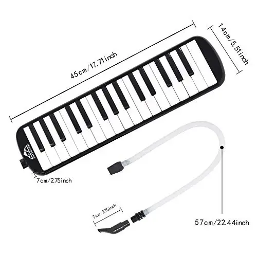 EASTROCK 32 Key Melodica Instrument Air Piano Keyboard Soprano Melodica with 2 Mouthpieces Tube Sets Carrying Bag for Beginners Adults Gift Black - 2