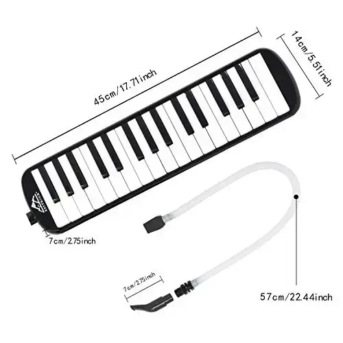 EASTROCK 32 Key Melodica Instrument Air Piano Keyboard Soprano Melodica with 2 Mouthpieces Tube Sets Carrying Bag for Beginners Adults Gift Black - 2