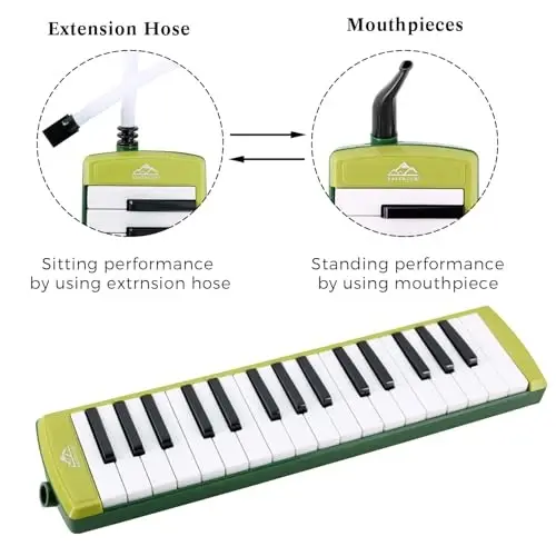 EASTROCK 32 Key Melodica Instrument Air Piano Keyboard Soprano Melodica with 2 Mouthpieces Tube Sets Carrying Bag for Beginners Adults Gift Green - 5