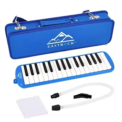 EastRock 32 Key Melodica Instrument Keyboard Soprano Piano Style with Mouthpiece Tube Sets and Carrying Bag for Beginners Adults Gift Blue 