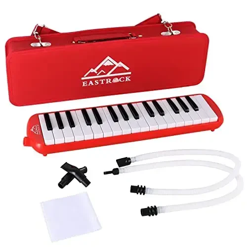 EastRock 32 Key Melodica Instrument Keyboard Soprano Piano Style with Mouthpiece Tube Sets and Carrying Bag for Beginners Adults Gift Red - 1