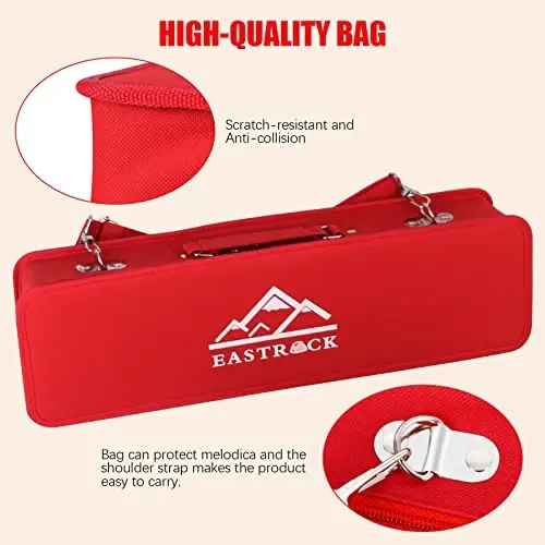 EastRock 32 Key Melodica Instrument Keyboard Soprano Piano Style with Mouthpiece Tube Sets and Carrying Bag for Beginners Adults Gift Red - 4