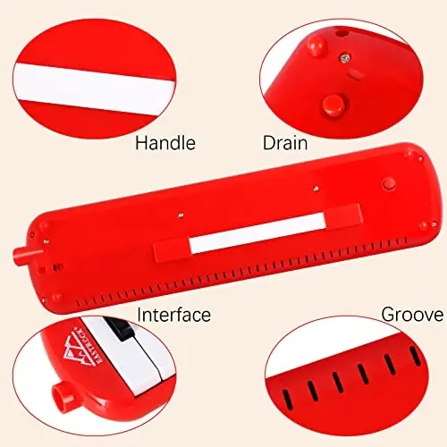 EastRock 32 Key Melodica Instrument Keyboard Soprano Piano Style with Mouthpiece Tube Sets and Carrying Bag for Beginners Adults Gift Red - 5