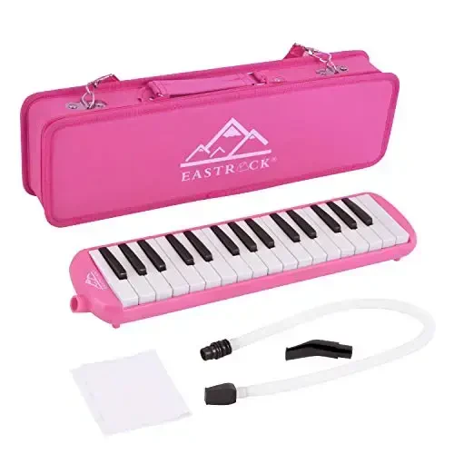 EastRock 32 Key Melodica Instrument Keyboard Soprano Piano Style with Mouthpiece Tube Sets and Carrying Bag for Kids Beginners Adults Gift Pink 