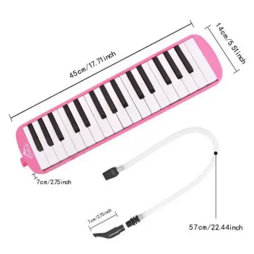 EastRock 32 Key Melodica Instrument Keyboard Soprano Piano Style with Mouthpiece Tube Sets and Carrying Bag for Kids Beginners Adults Gift Pink - 2