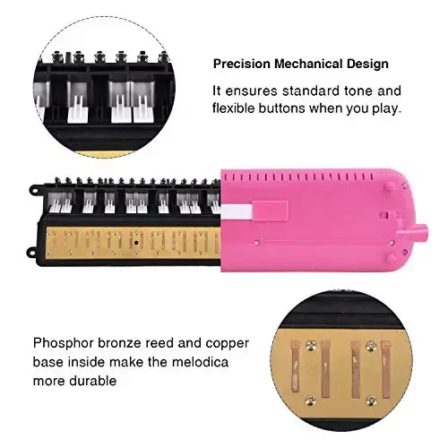 EastRock 32 Key Melodica Instrument Keyboard Soprano Piano Style with Mouthpiece Tube Sets and Carrying Bag for Kids Beginners Adults Gift Pink - 3