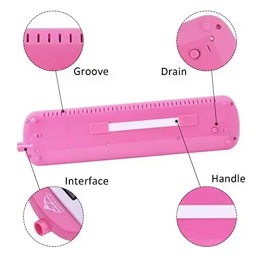 EastRock 32 Key Melodica Instrument Keyboard Soprano Piano Style with Mouthpiece Tube Sets and Carrying Bag for Kids Beginners Adults Gift Pink - 5