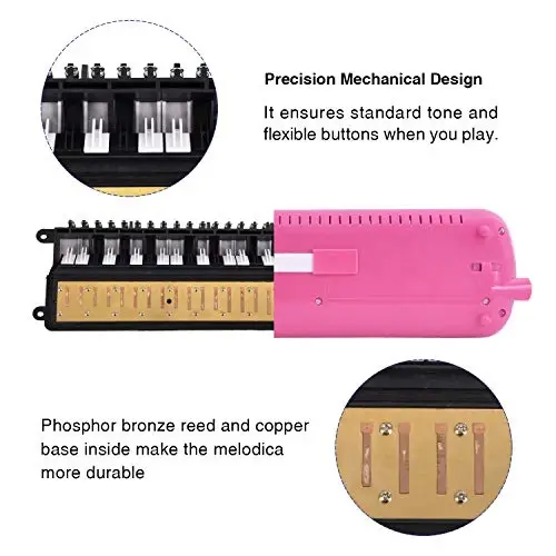 EastRock 32 Key Melodica Instrument Keyboard Soprano Piano Style with Mouthpiece Tube Sets and Carrying Bag for Kids Beginners Adults Gift Pink - 3