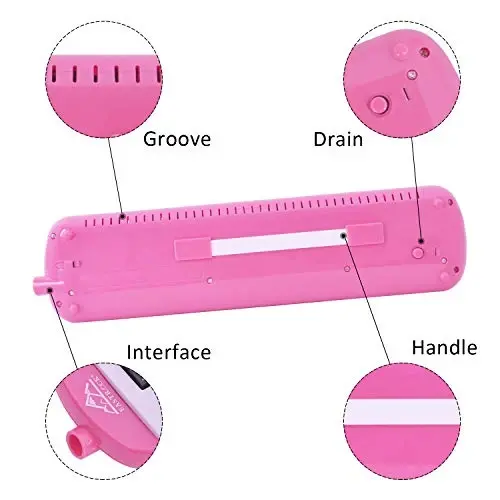 EastRock 32 Key Melodica Instrument Keyboard Soprano Piano Style with Mouthpiece Tube Sets and Carrying Bag for Kids Beginners Adults Gift Pink - 5