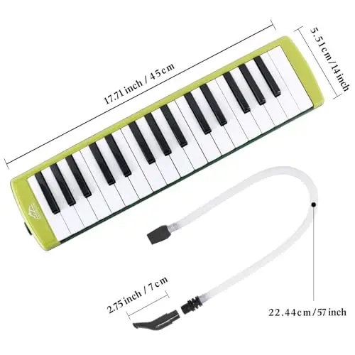 EASTROCK 32 Key Melodica Instrument Air Piano Keyboard Soprano Melodica with 2 Mouthpieces Tube Sets Carrying Bag for Beginners Adults Gift Green - 2