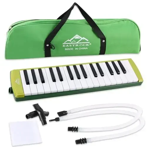 EASTROCK 32 Key Melodica Instrument Air Piano Keyboard Soprano Melodica with 2 Mouthpieces Tube Sets Carrying Bag for Beginners Adults Gift Green 
