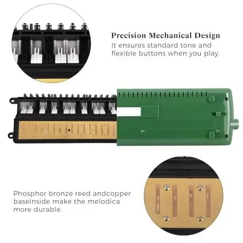 EASTROCK 32 Key Melodica Instrument Air Piano Keyboard Soprano Melodica with 2 Mouthpieces Tube Sets Carrying Bag for Beginners Adults Gift Green - 3