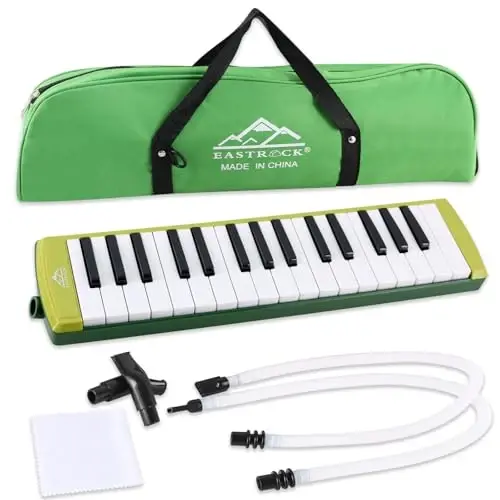 EASTROCK 32 Key Melodica Instrument Air Piano Keyboard Soprano Melodica with 2 Mouthpieces Tube Sets Carrying Bag for Beginners Adults Gift Green 