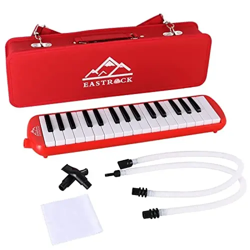 EastRock 32 Key Melodica Instrument Keyboard Soprano Piano Style with Mouthpiece Tube Sets and Carrying Bag for Beginners Adults Gift Red 