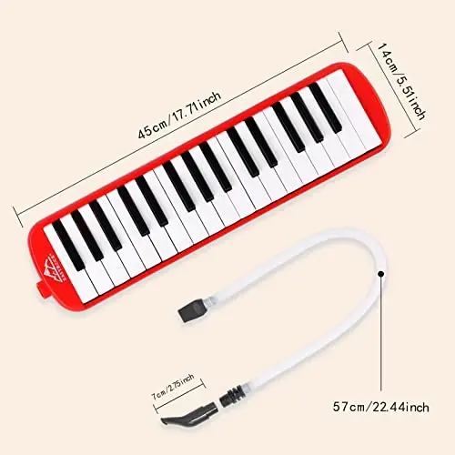 EastRock 32 Key Melodica Instrument Keyboard Soprano Piano Style with Mouthpiece Tube Sets and Carrying Bag for Beginners Adults Gift Red - 2