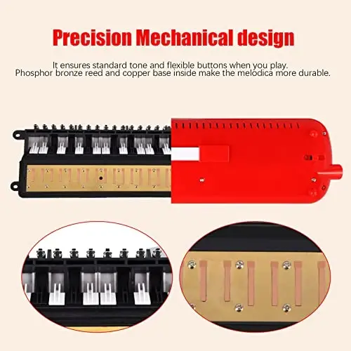 EastRock 32 Key Melodica Instrument Keyboard Soprano Piano Style with Mouthpiece Tube Sets and Carrying Bag for Beginners Adults Gift Red - 3