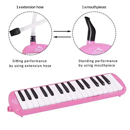 EastRock 32 Key Melodica Instrument Keyboard Soprano Piano Style with Mouthpiece Tube Sets and Carrying Bag for Kids Beginners Adults Gift Pink - 4