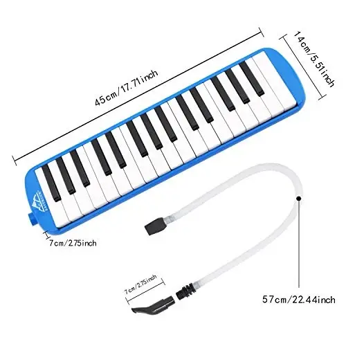 EastRock 32 Key Melodica Instrument Keyboard Soprano Piano Style with Mouthpiece Tube Sets and Carrying Bag for Beginners Adults Gift Blue - 2