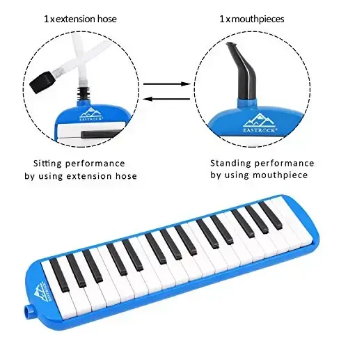 EastRock 32 Key Melodica Instrument Keyboard Soprano Piano Style with Mouthpiece Tube Sets and Carrying Bag for Beginners Adults Gift Blue - 4
