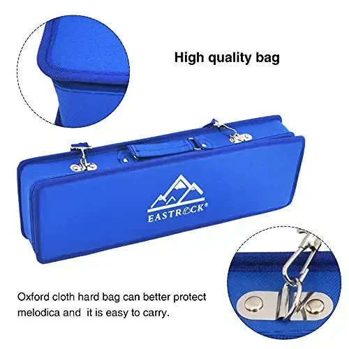EastRock 32 Key Melodica Instrument Keyboard Soprano Piano Style with Mouthpiece Tube Sets and Carrying Bag for Beginners Adults Gift Blue - 6