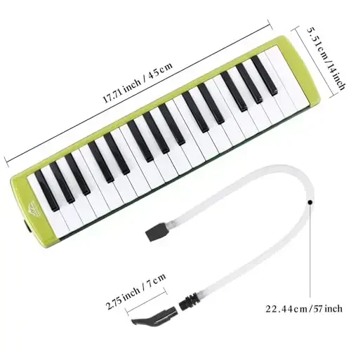 EASTROCK 32 Key Melodica Instrument Air Piano Keyboard Soprano Melodica with 2 Mouthpieces Tube Sets Carrying Bag for Beginners Adults Gift Green - EASTROCK (1)