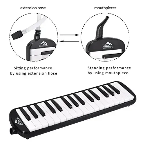 EASTROCK 32 Key Melodica Instrument Air Piano Keyboard Soprano Melodica with 2 Mouthpieces Tube Sets Carrying Bag for Beginners Adults Gift Black - 6
