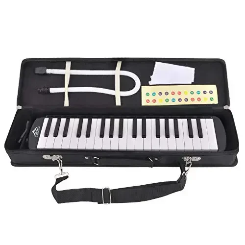 EastRock 37 Key Melodica Instrument Air Piano Keyboard Soprano style Pianica Mouthpiece Tube Sets va Carrying Bag Black bilan - 6