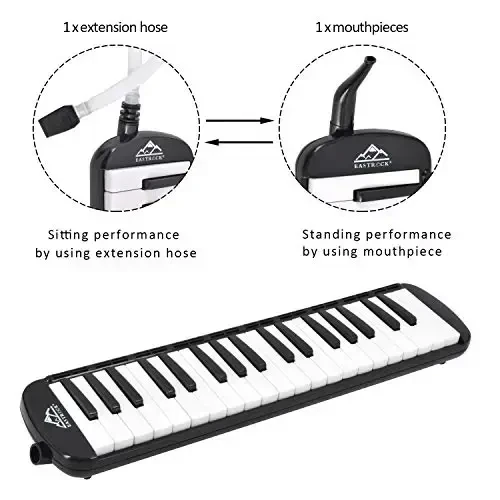 EastRock 37 Key Melodica Instrument Air Piano Keyboard Soprano style Pianica with Mouthpiece Tube Sets and Carrying Bag Black - 3