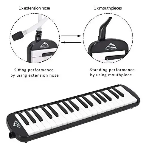 EastRock 37 Key Melodica Instrument Air Piano Keyboard Soprano style Pianica with Mouthpiece Tube Sets and Carrying Bag Black - 3