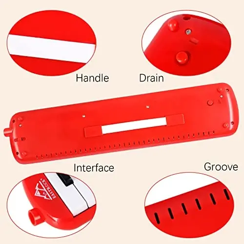 EastRock 37 Key Melodica Instrument Air Piano Keyboard Soprano style Pianica with Mouthpiece Tube Sets and Carrying Bag Black - 5