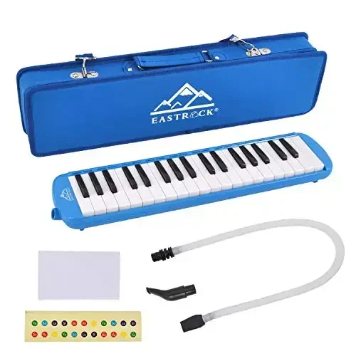 EastRock 37 Key Melodica Instrument Keyboard Soprano Piano Style with Mouthpiece Tube Sets and Carrying Bag for Beginners Adults Gift Blue - 1